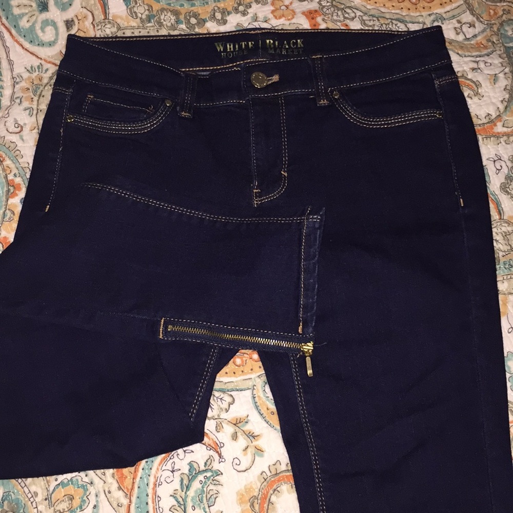 Dark wash gold zipper detail ankle jeans from WHBM